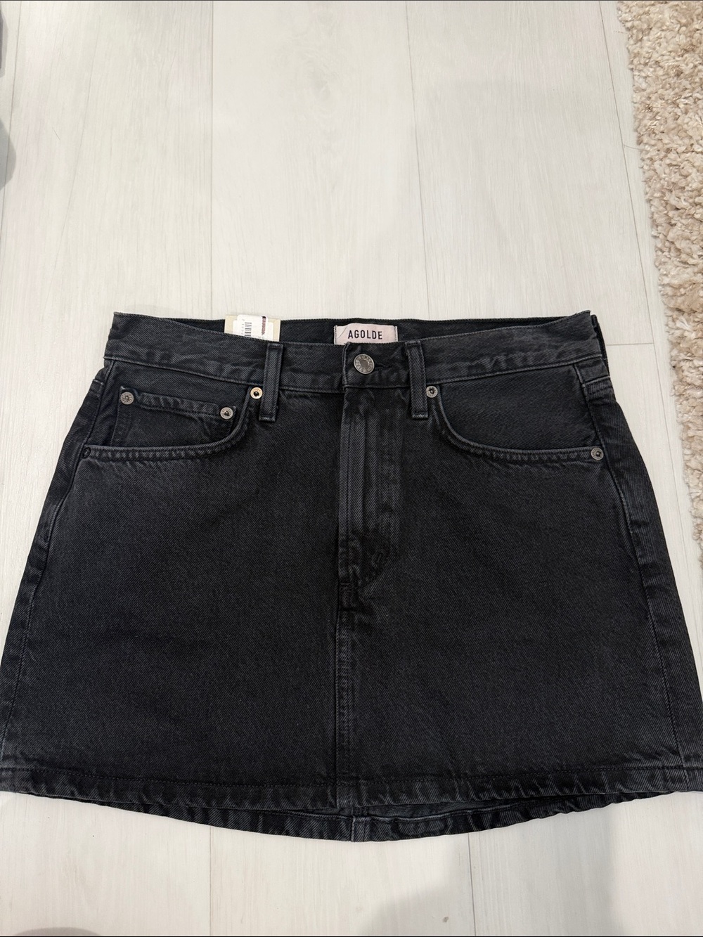 Agolde Black Denim A-Line Mini Skirt
